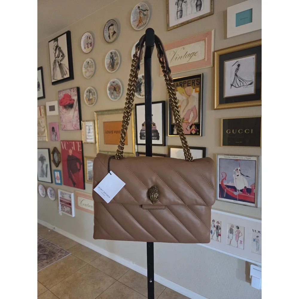 Kurt Geiger London Kensington Soft Leather Shoulder Bag Camel Tan Gold Eagle New